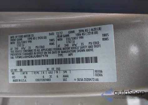 2018 Ford Escape Sel from USA, damaged, VIN 1FMCU0HD8JUB07179